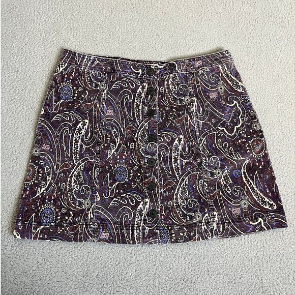 Knox Rose Mini Skirt 14 Large Corduroy Paisley Button Front Pockets Western Y2K - Picture 1 of 9